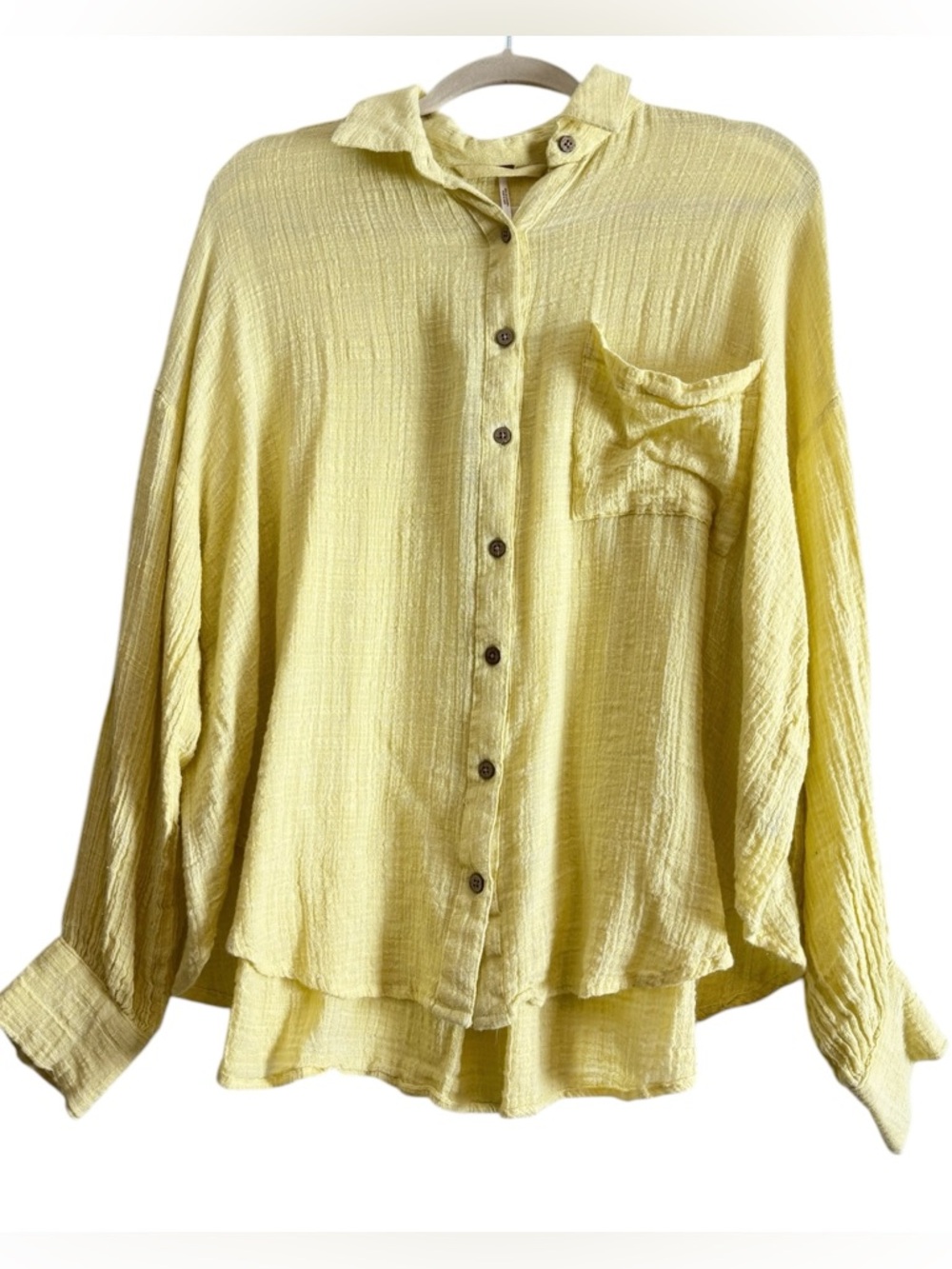 Free People Yellow Gauze Button Down High/Low Shirt Size XS